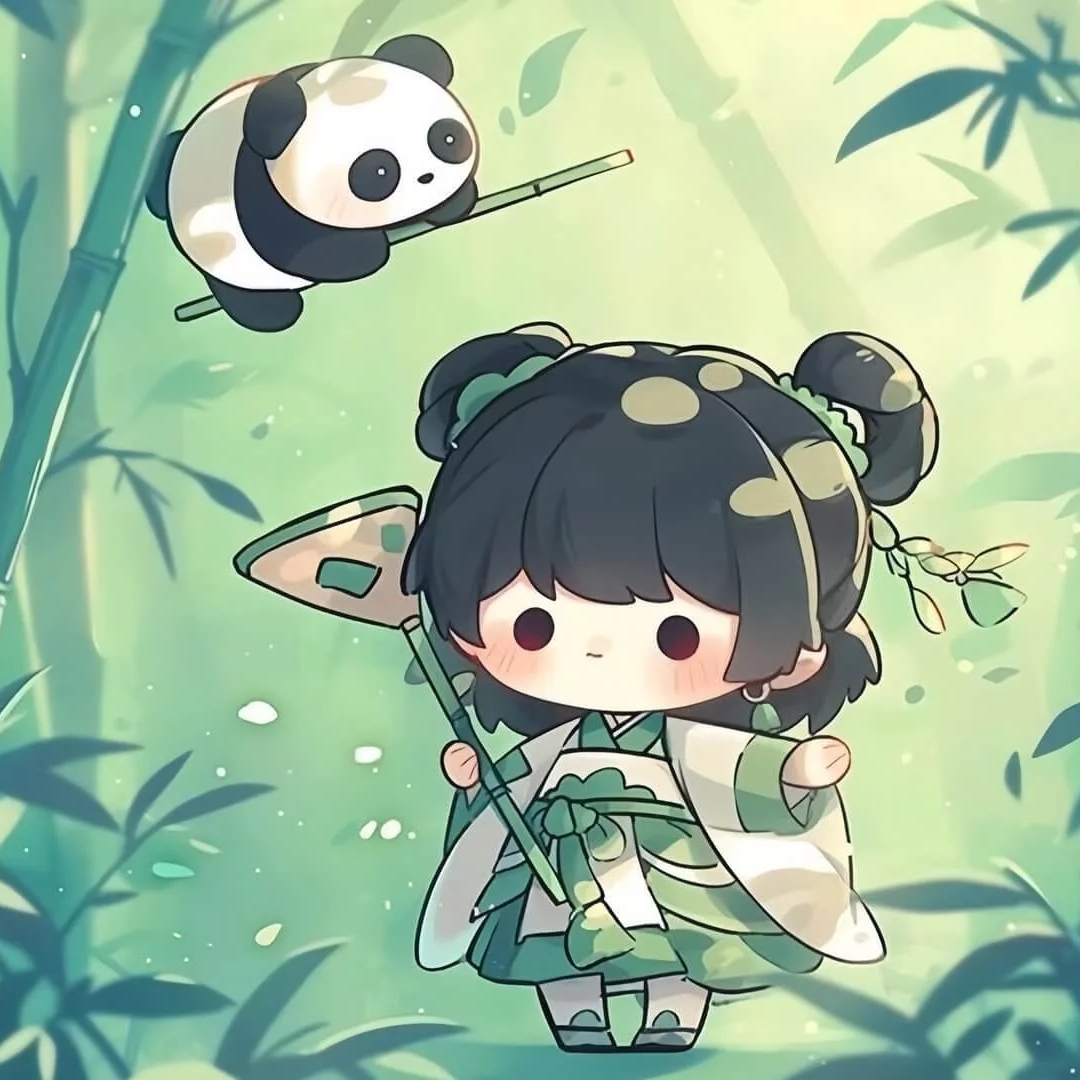 可爱古风小女孩小熊猫头像图片