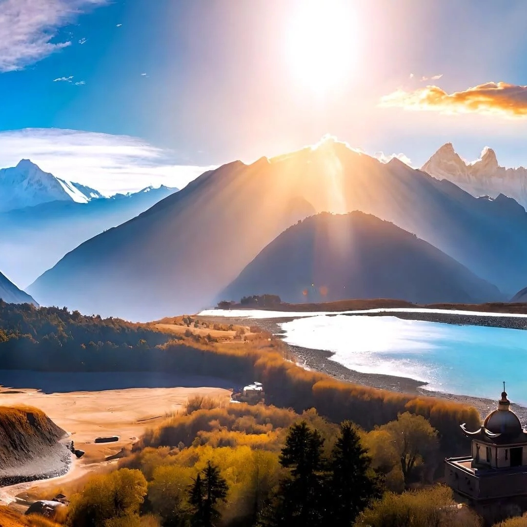 阳光照耀的河流风景头像图片