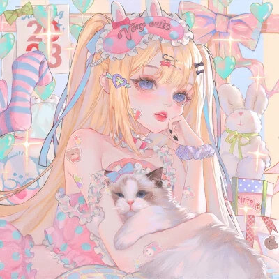 梦幻插画！女生专属唯美抱猫头像，美化你的小心脏