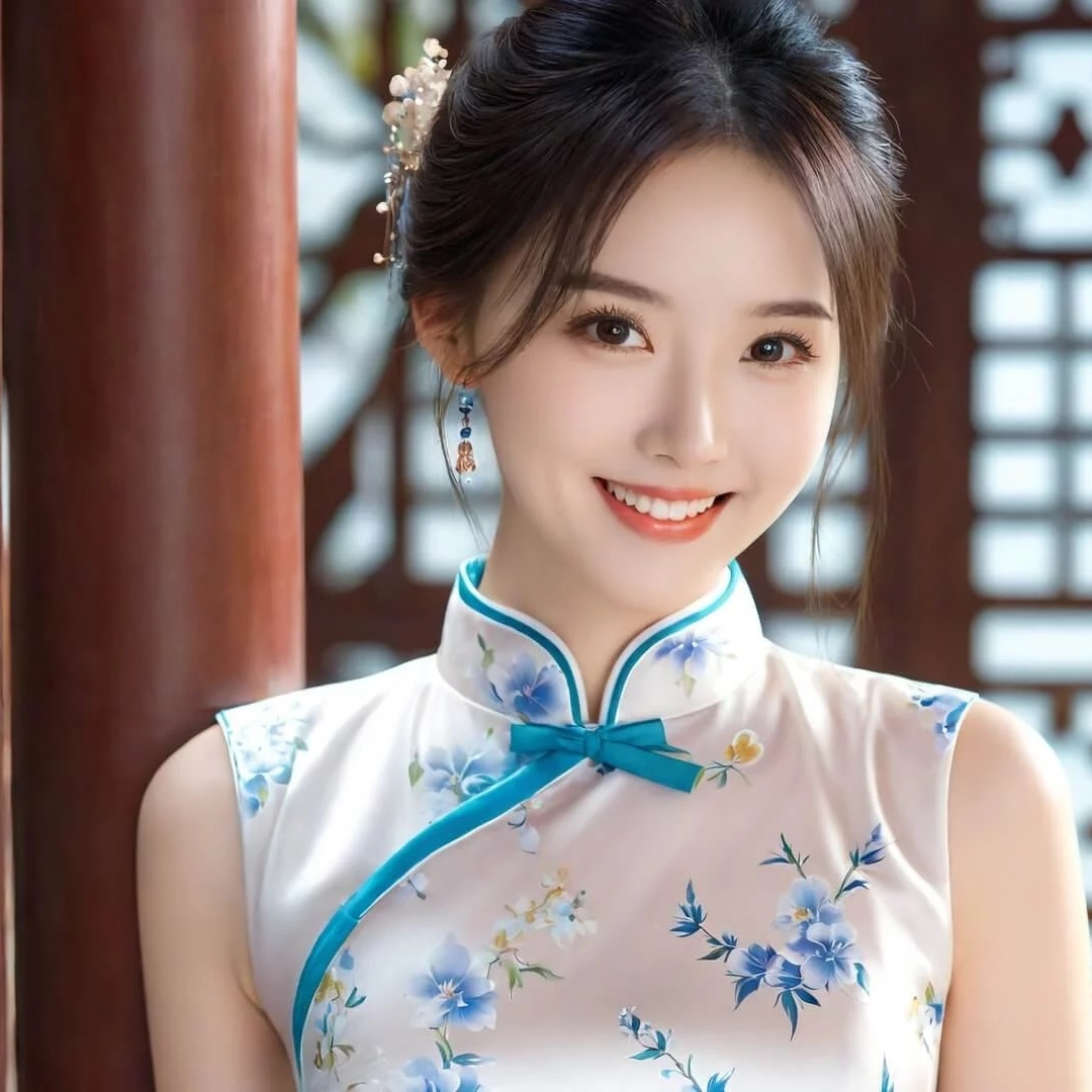 穿旗袍笑容甜美女生头像图片