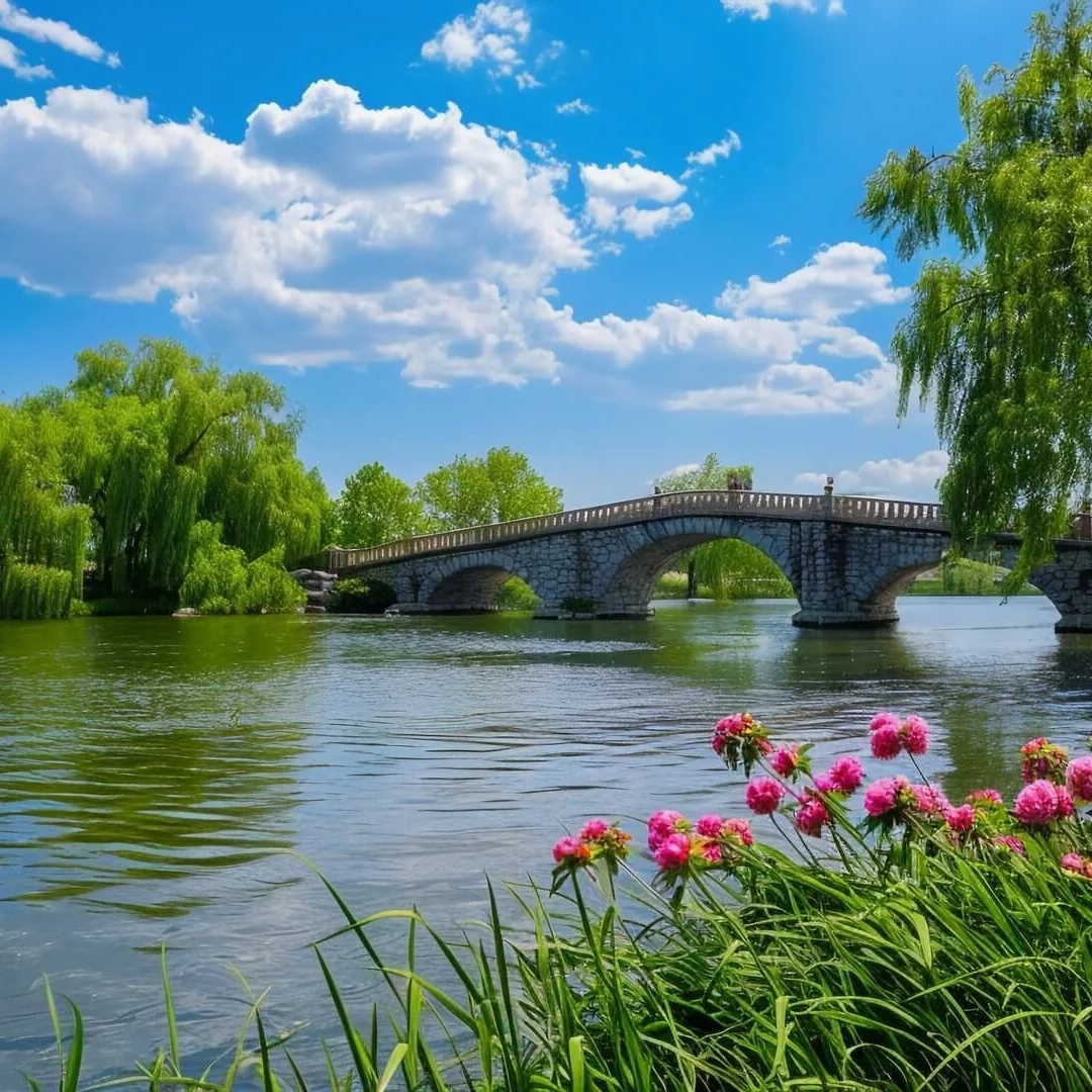 一座石拱桥横跨在湖面的风景头像图片
