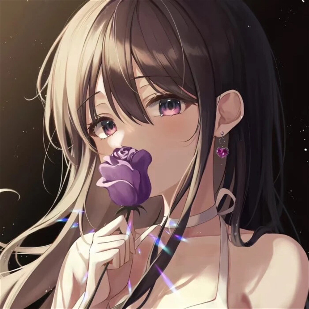 动漫女生拿紫色玫瑰花头像图片