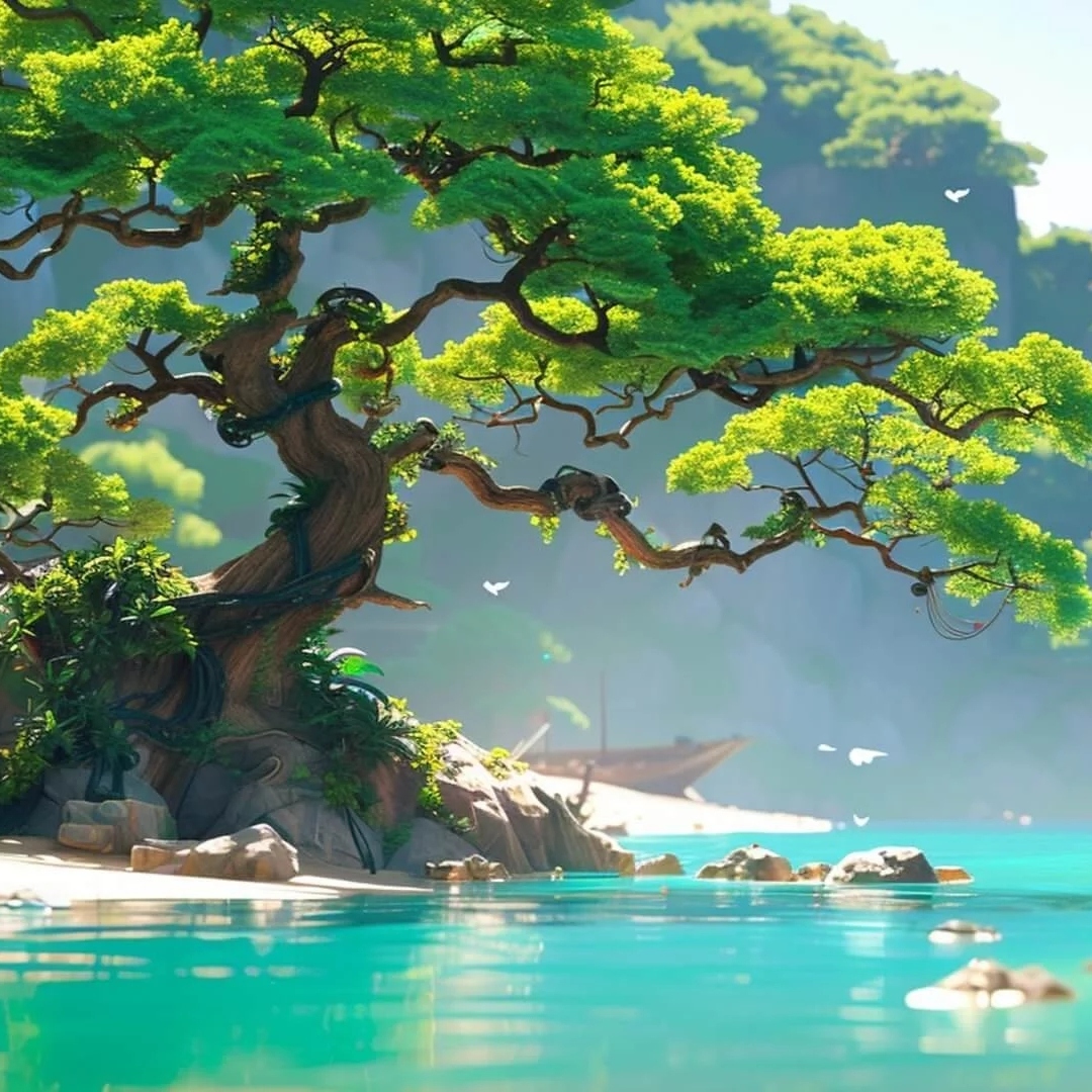 湖边一颗树风景头像图片