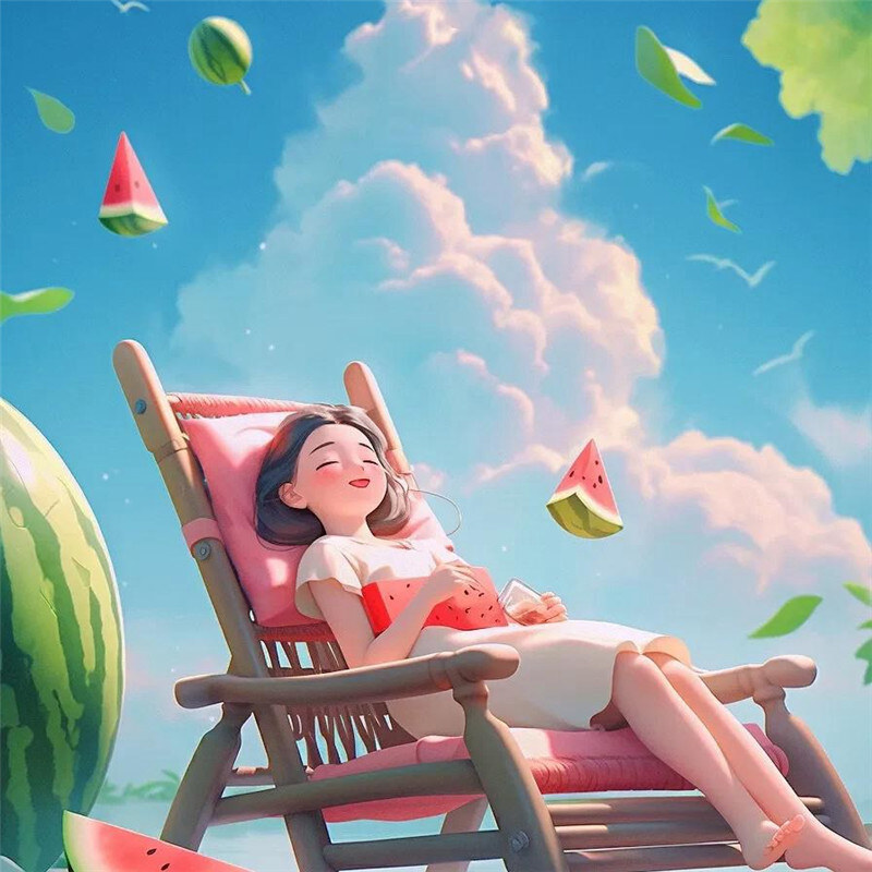 惬意夏日躺平吃瓜女生动漫头像精选大放送