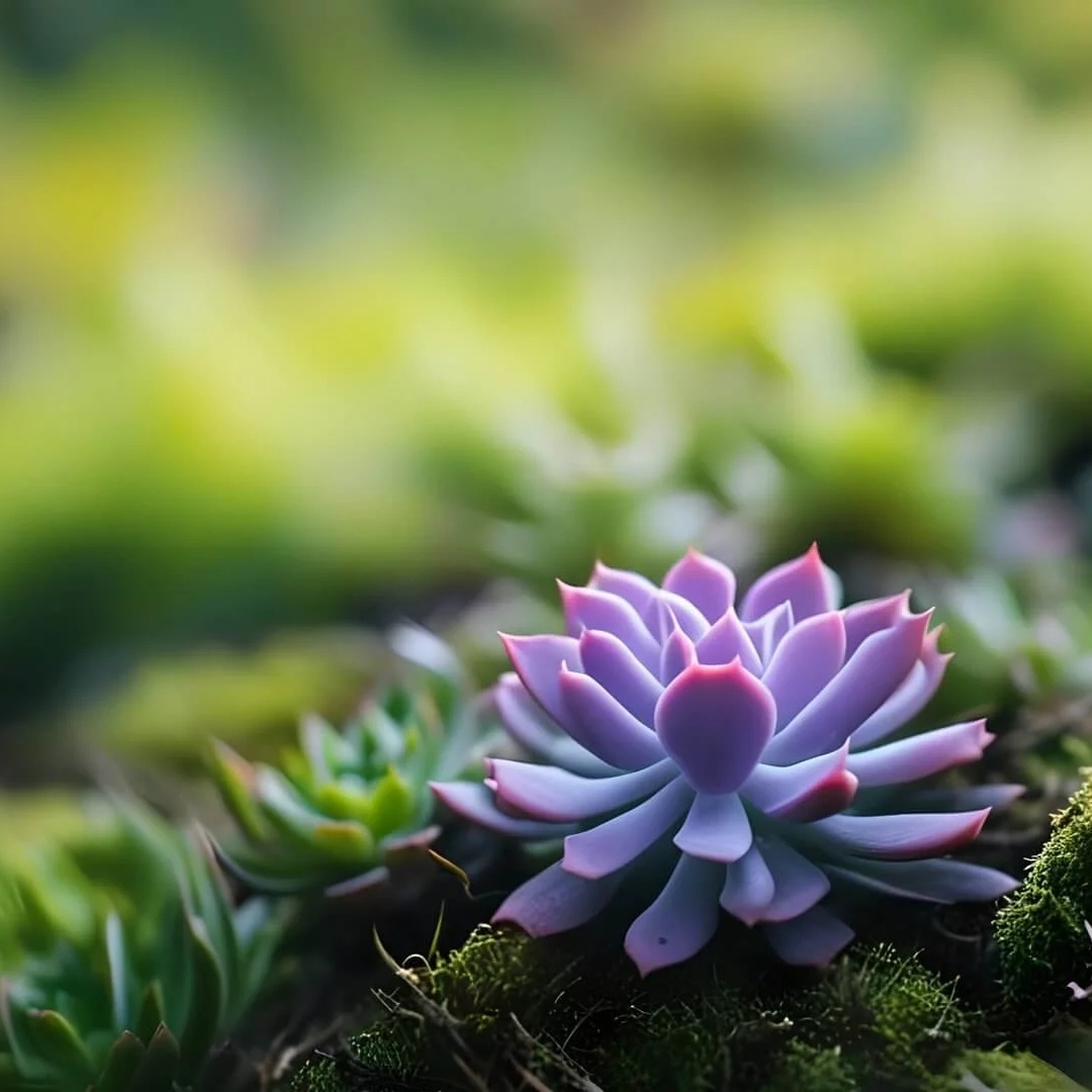 生长在绿色苔藓之间的多肉植物头像图片
