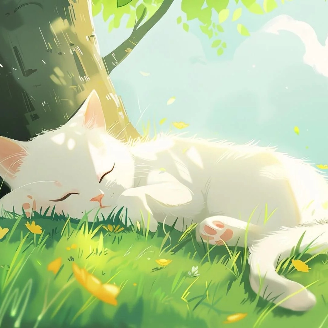 惬意猫咪树下睡觉头像图片