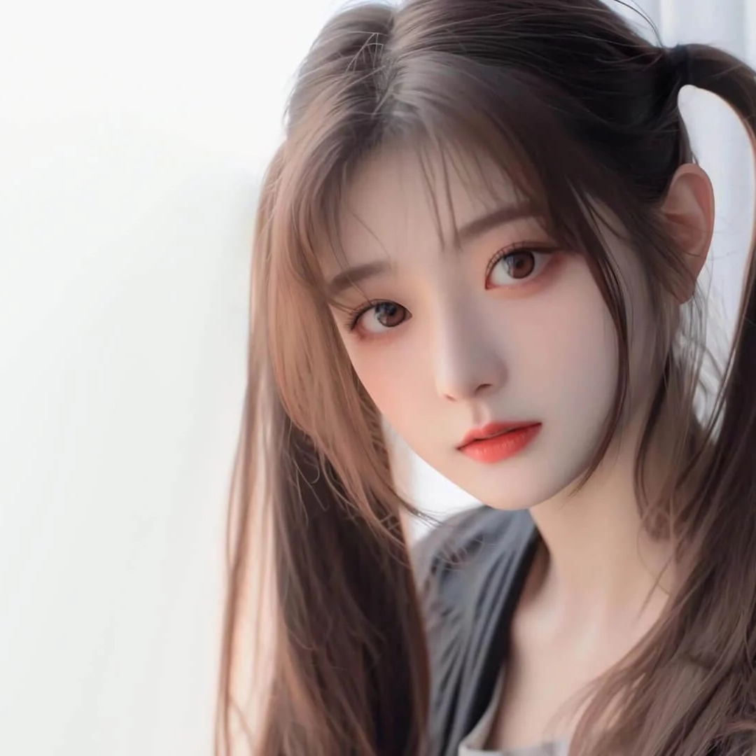 扎着双马尾辫棕色头发的年轻女性头像图片