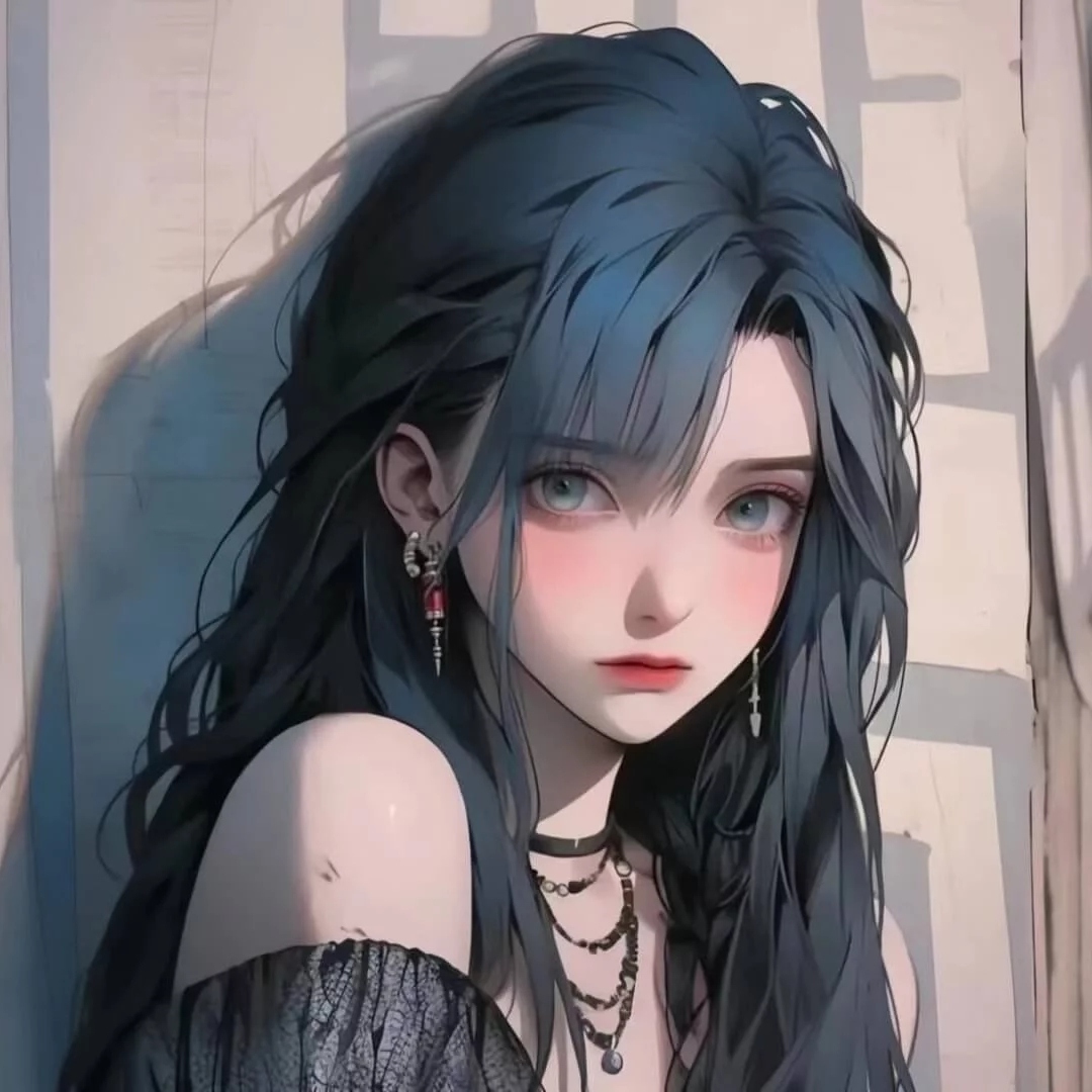 长发蓝眼淡淡的忧郁表情的动漫少女头像图片