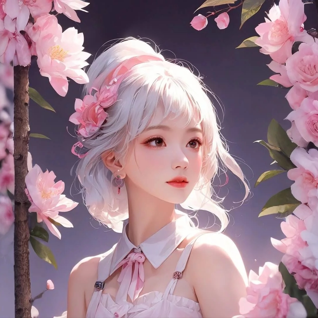 白发动漫美女鲜花头像图片