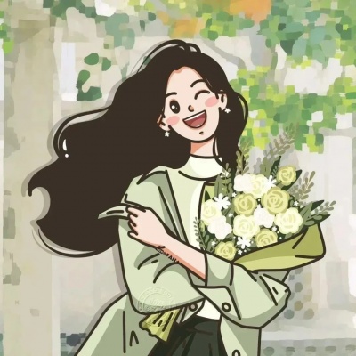 超甜蜜手绘情侣头像：男孩女孩手捧鲜花，爱意满满！