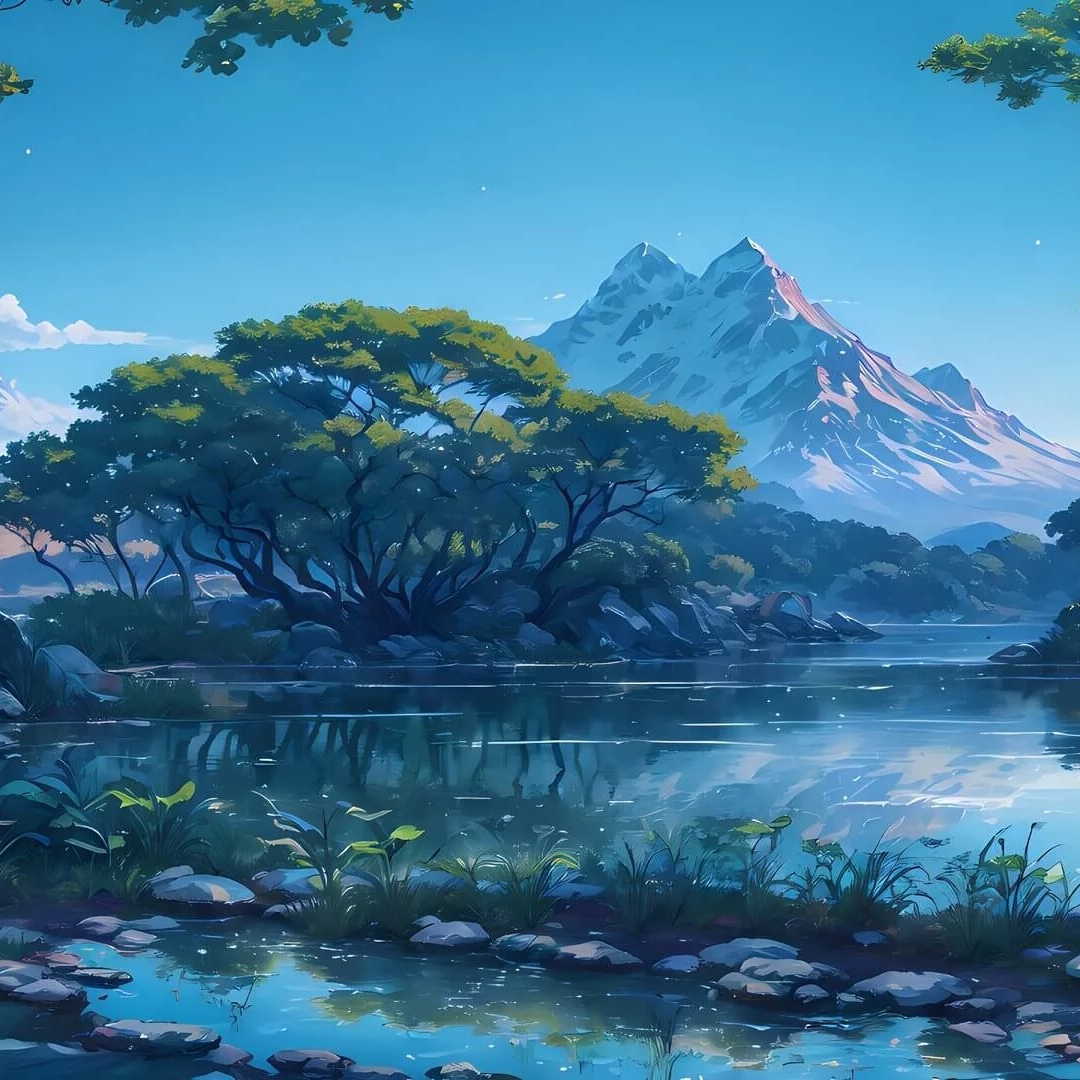 青山绿树天空晴朗蔚蓝平静的湖泊清新风景头像图片