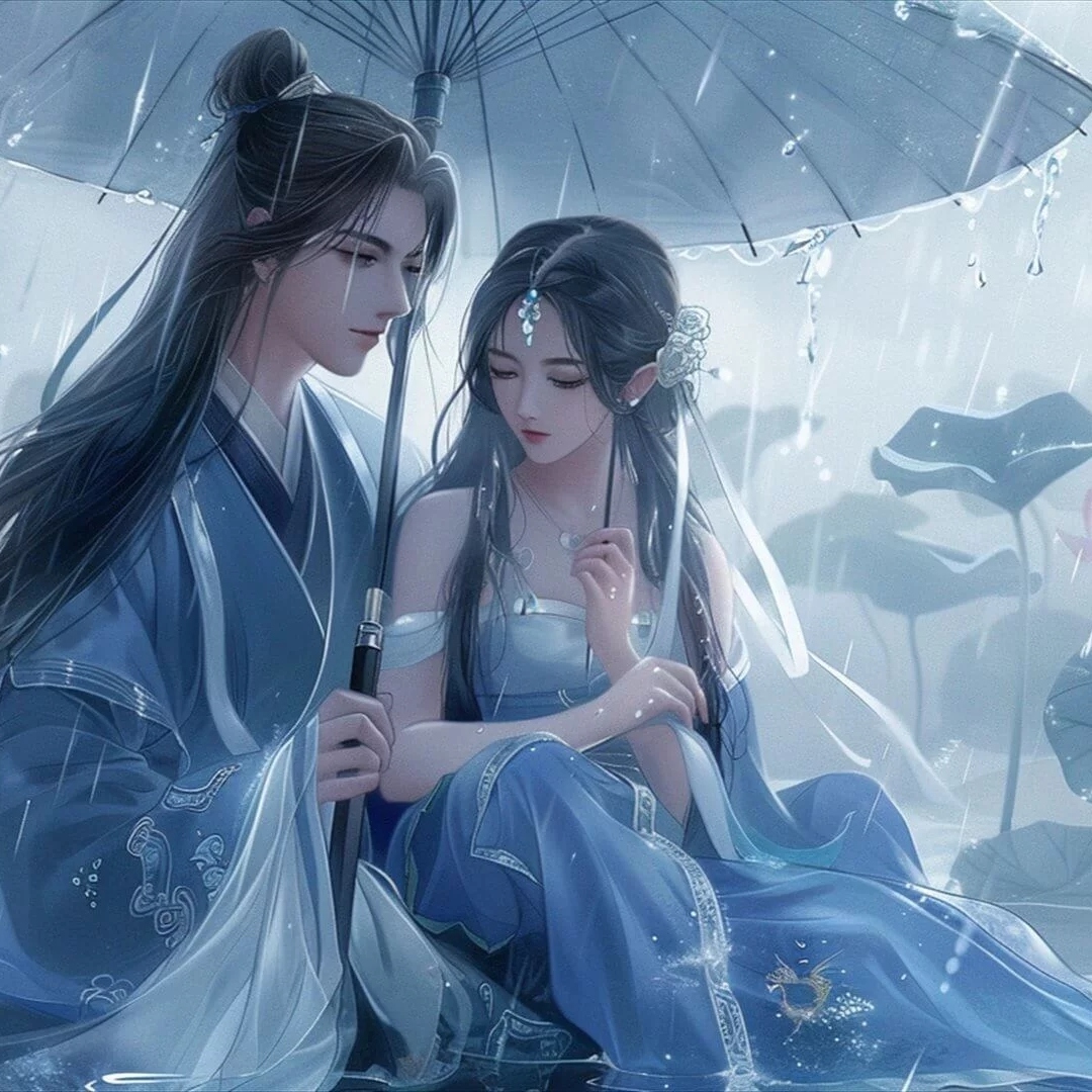 古风打伞动漫情侣头像图片
