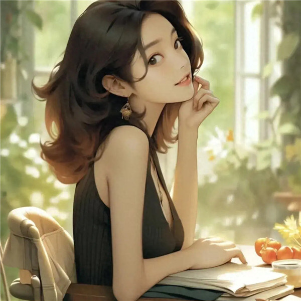 坐着优雅自信的动漫女生头像图片