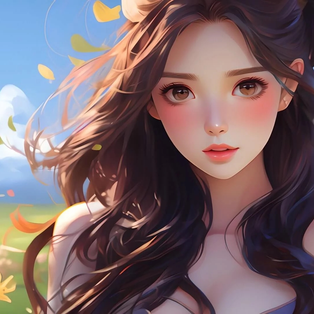 手绘精致长发女人头像图片