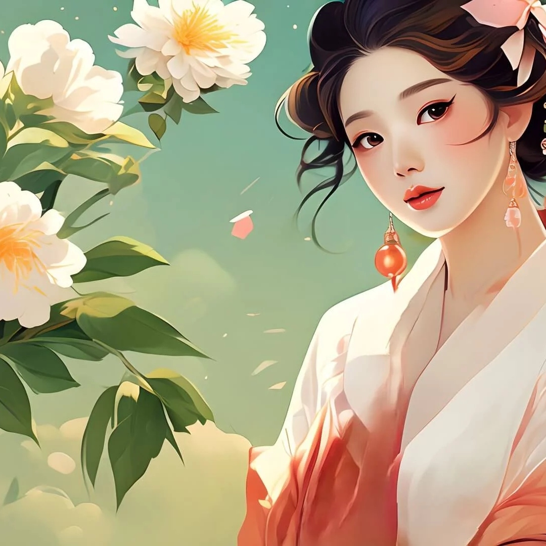 五官精致皮肤白皙古风美女穿汉服扎着发髻头像图片