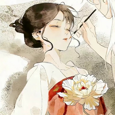 古风情侣插画：男生为女生温柔绘唇，爱的深情流露