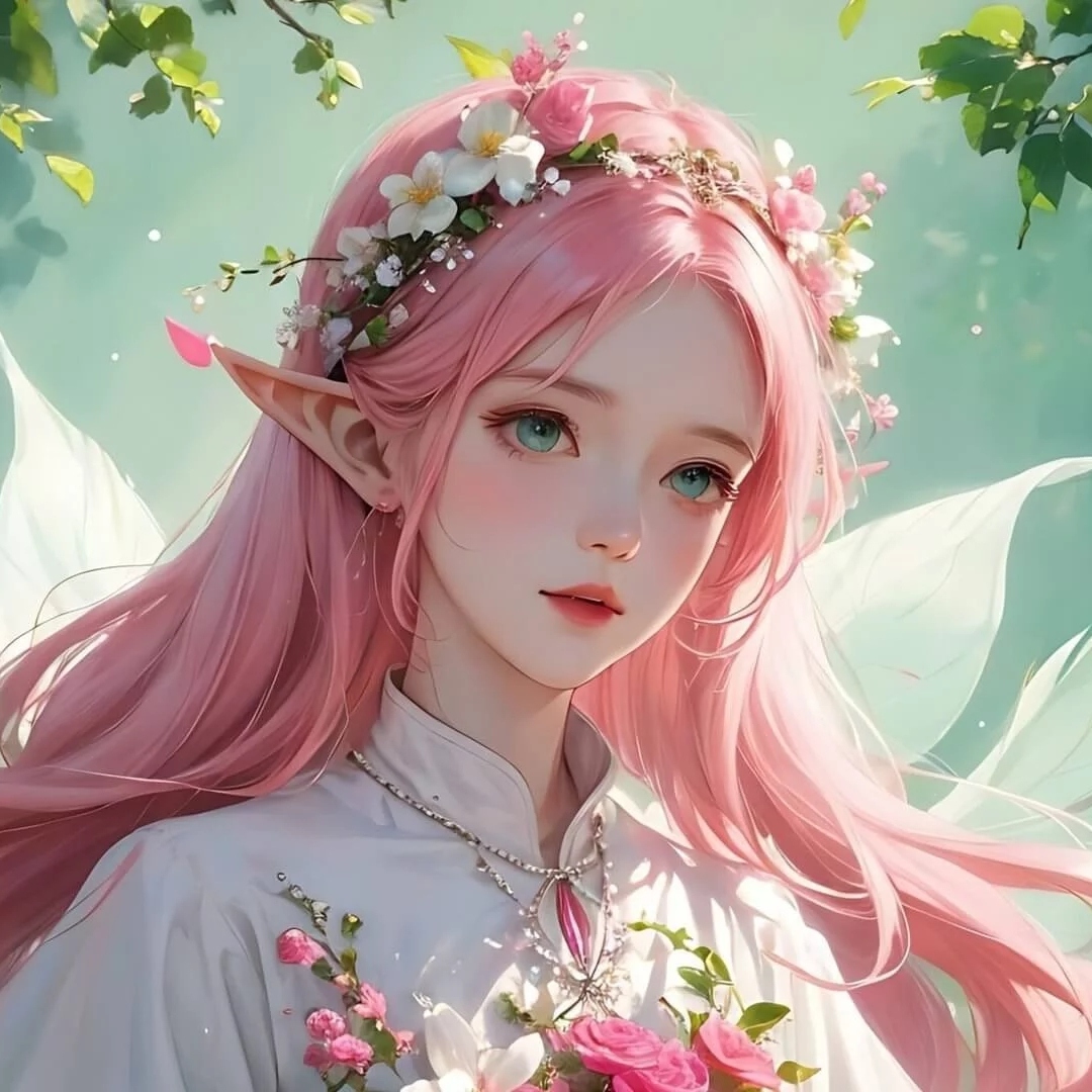 眼神温柔而坚定的长发的精灵女孩头像图片