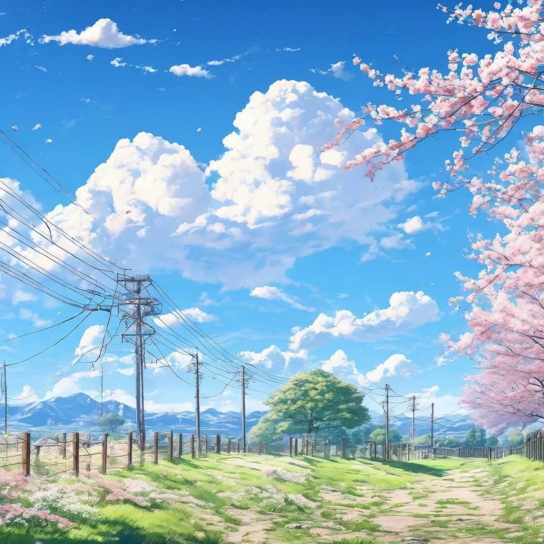 春季风景的动漫风格插画头像图片