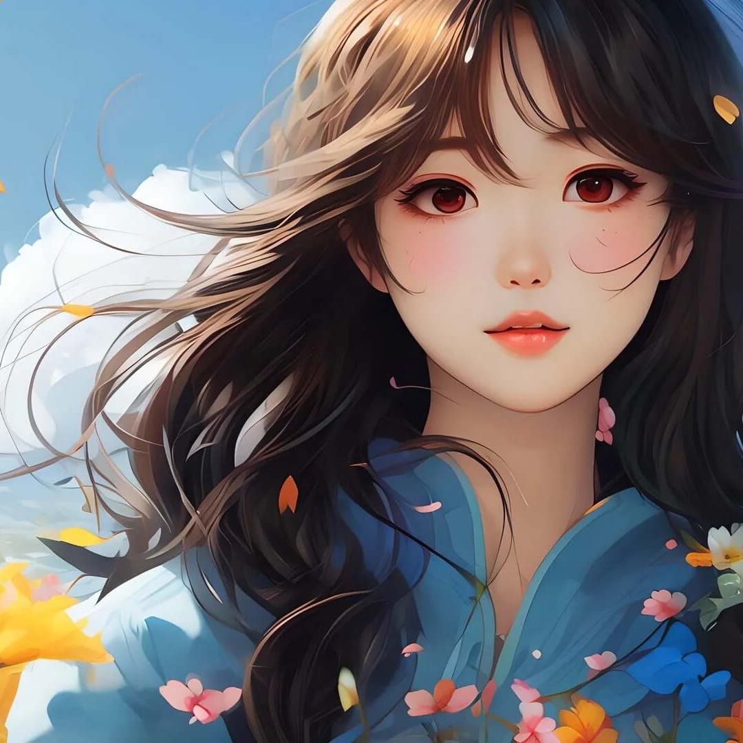 头发被风吹散温馨宁静花瓣围绕的女生头像图片