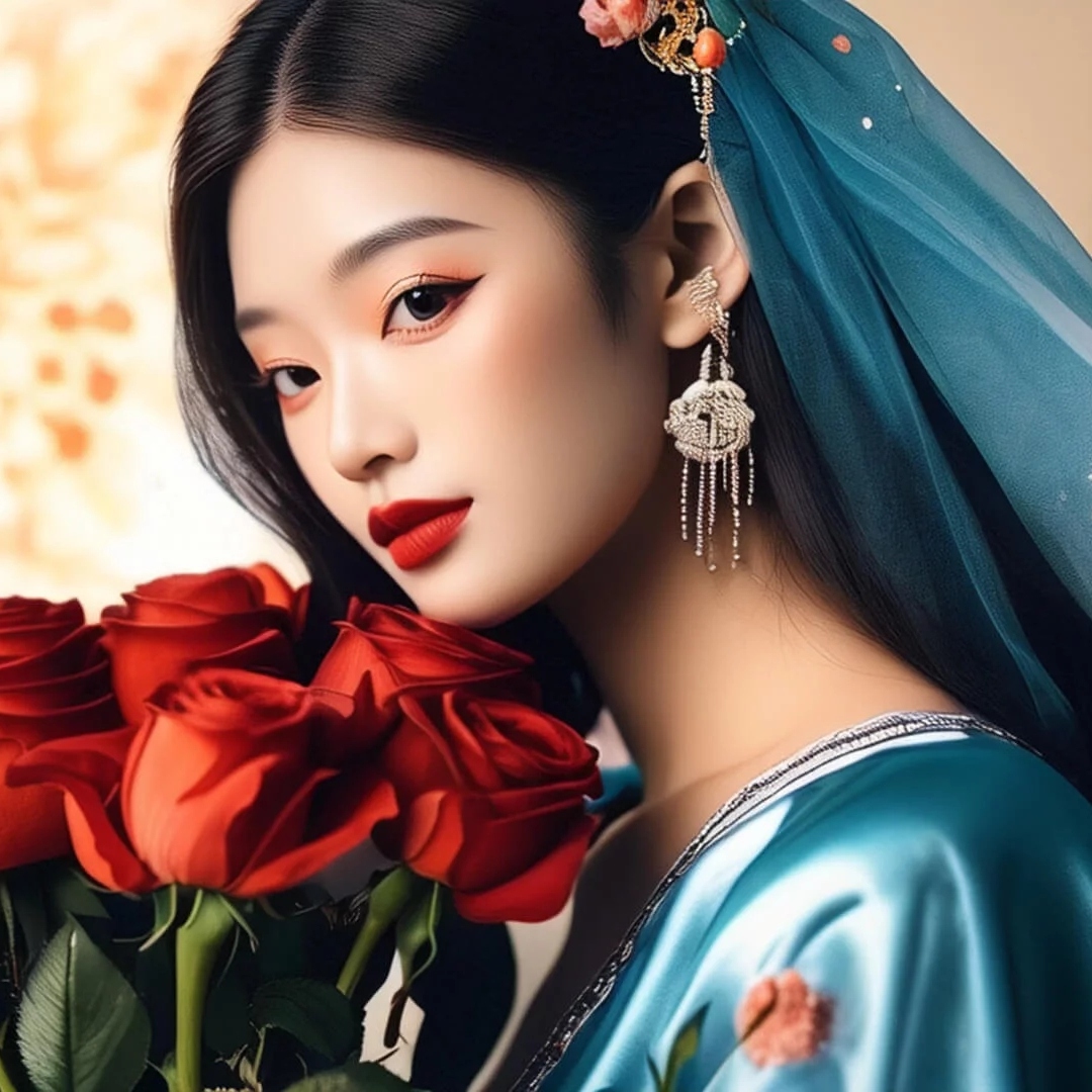 浪漫抱花抱玫瑰头像女图片