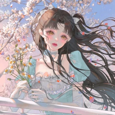 绝美拿花女生动漫头像图片，瞬间美化你的心！