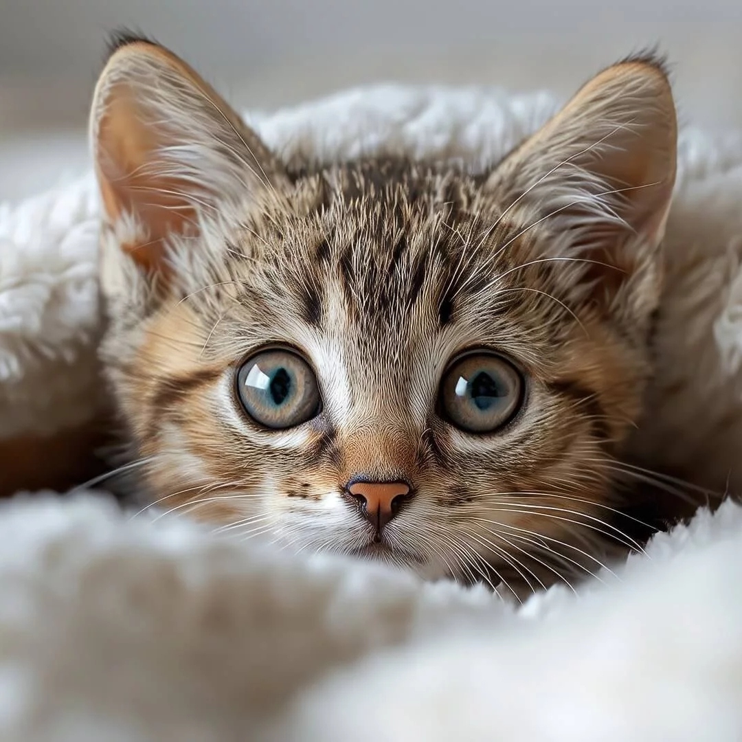 大眼睛的小猫咪躲在毛毯里偷看头像图片