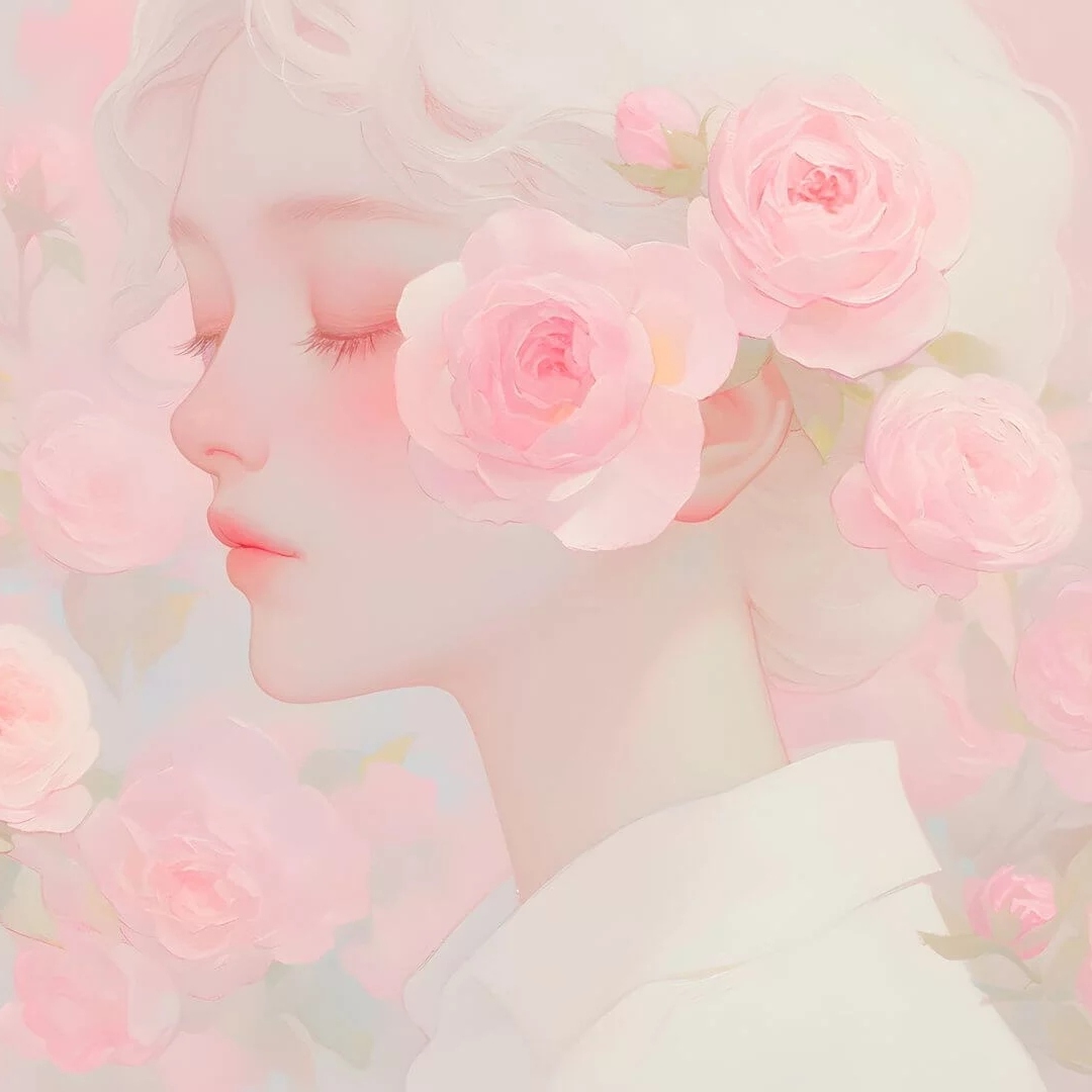 粉色记忆回忆闭眼鲜花女生头像图片