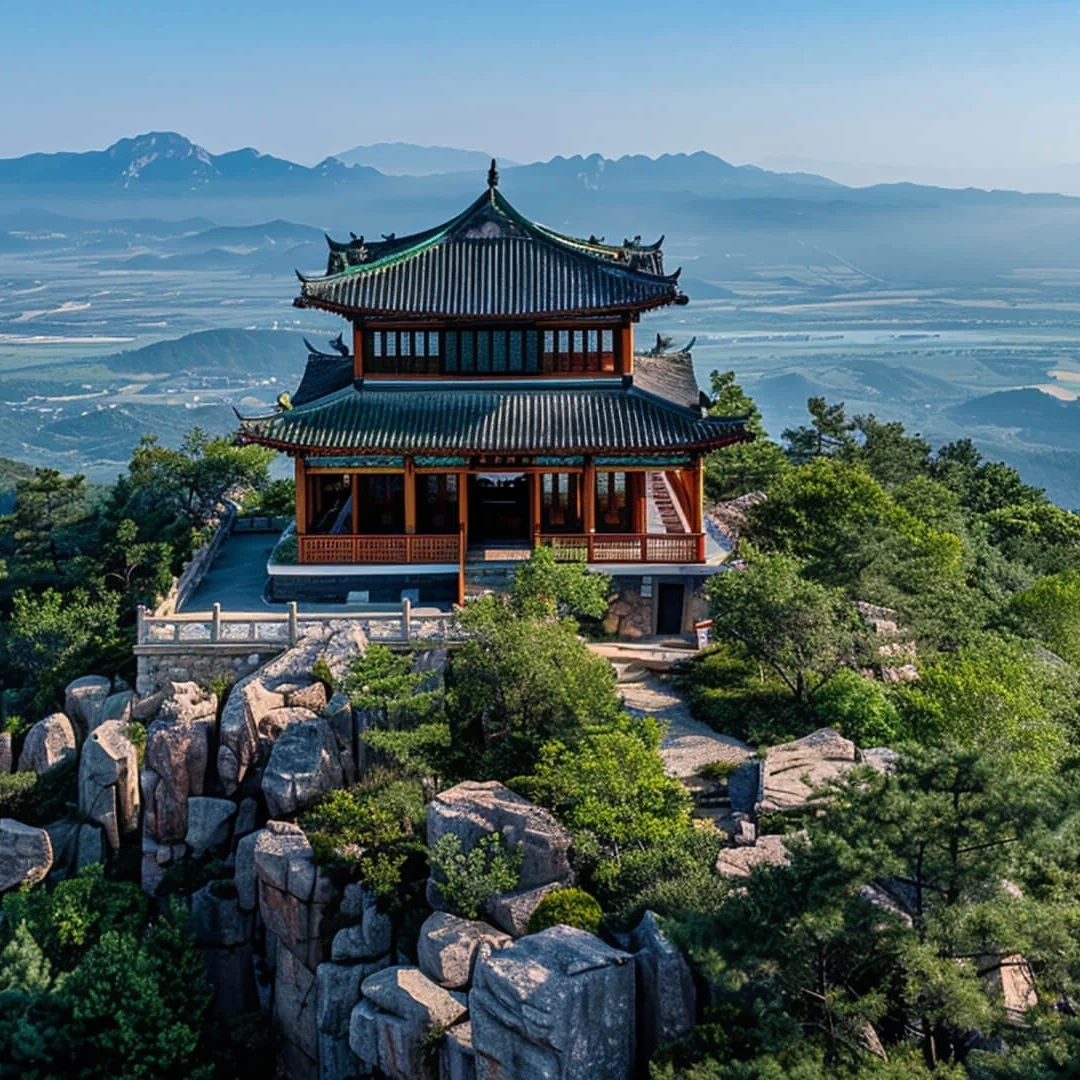 山顶中式楼阁风景头像图片