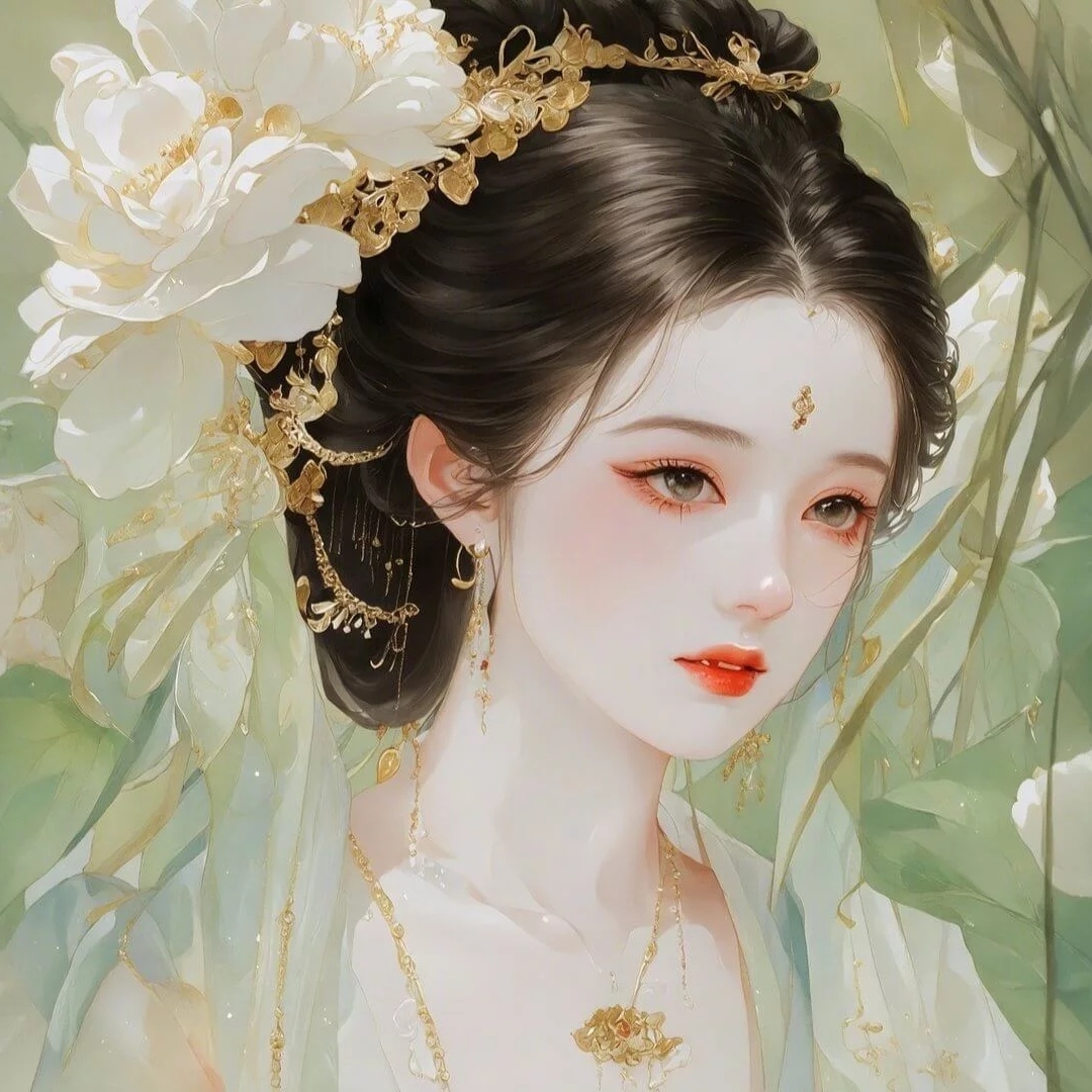 手绘淡雅古风女人头像图片