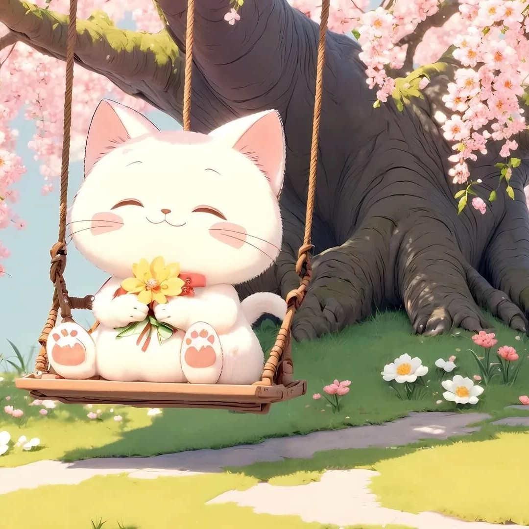 拿小花荡秋千小猫头像图片