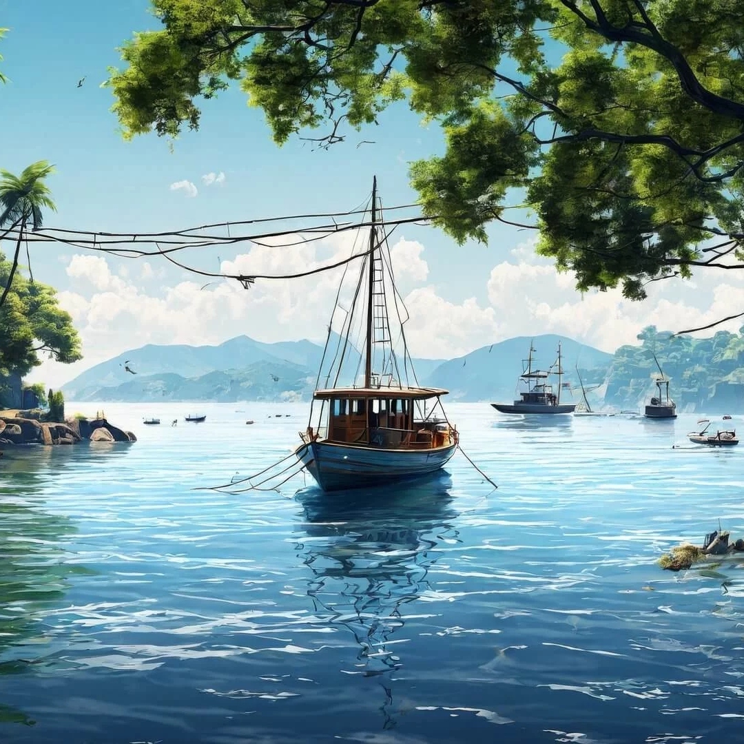 宁静美好碧蓝色的海湾风景头像图片