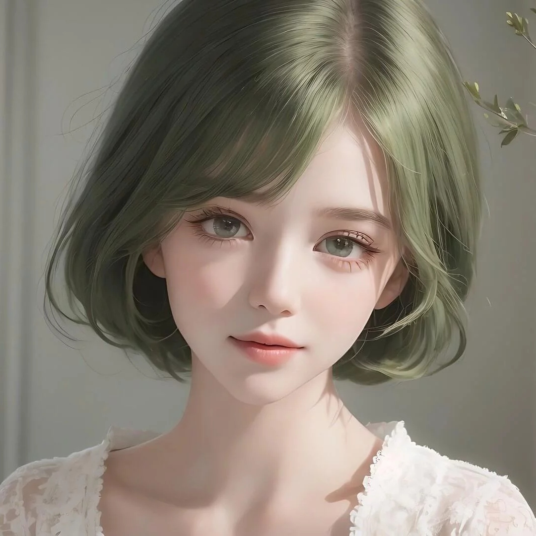绿色短发女生动漫头像图片